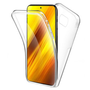 360-degree transparent phone case for Xiaomi Redmi and Poco, with a clear view of the back and front sides of the case for complete coverage and protection of the device